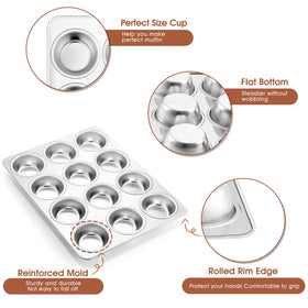 P&P CHEF muffin pan rolled rim edge for safe handling during transfers