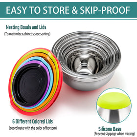 P&P CHEF nesting design bowls with lids save space and organize kitchen tools.