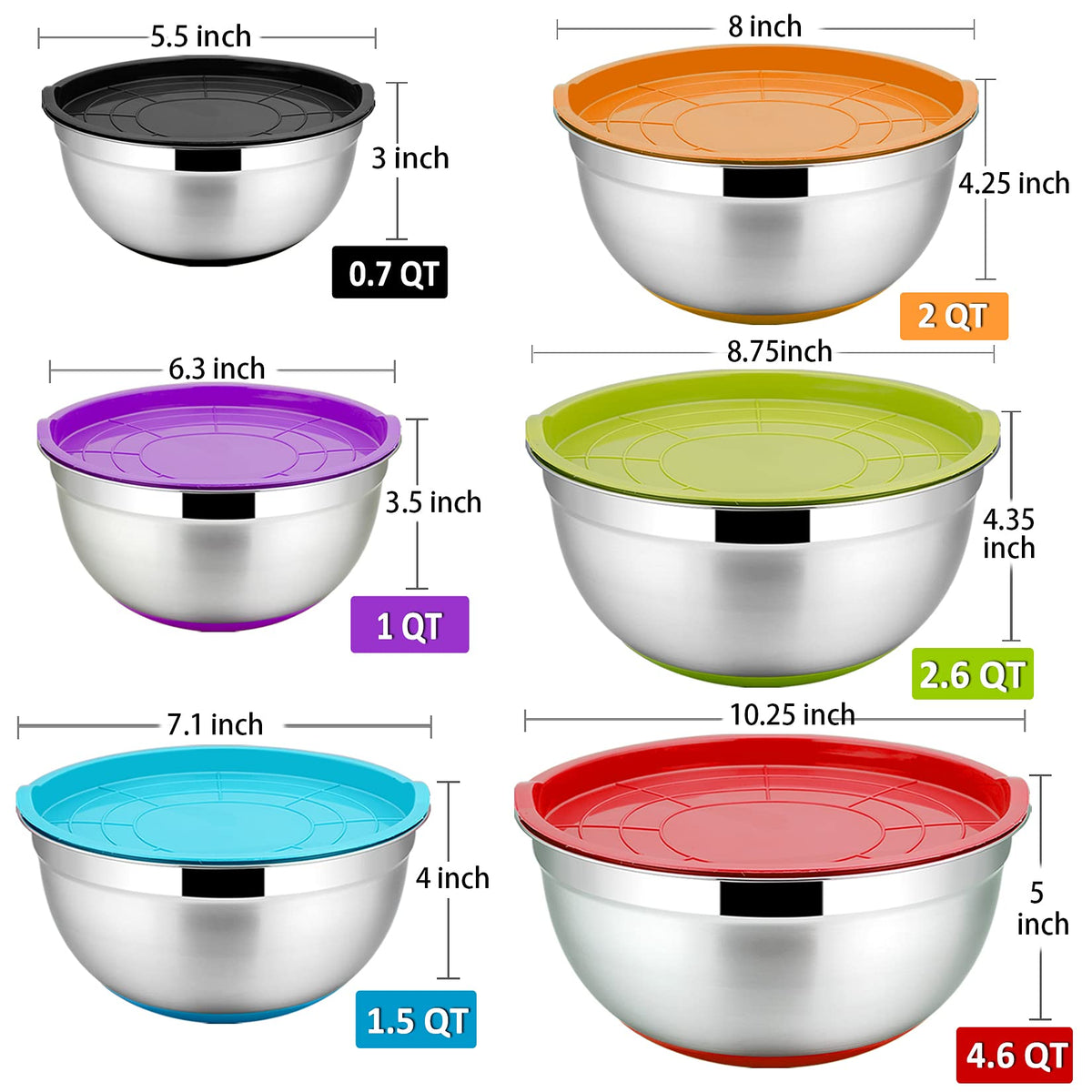 P&P CHEF bowls with non-slip silicone bottom stay steady during whisking.