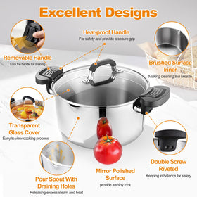 P&P CHEF pasta pot 3-ply construction ensures even heating and durable daily use.