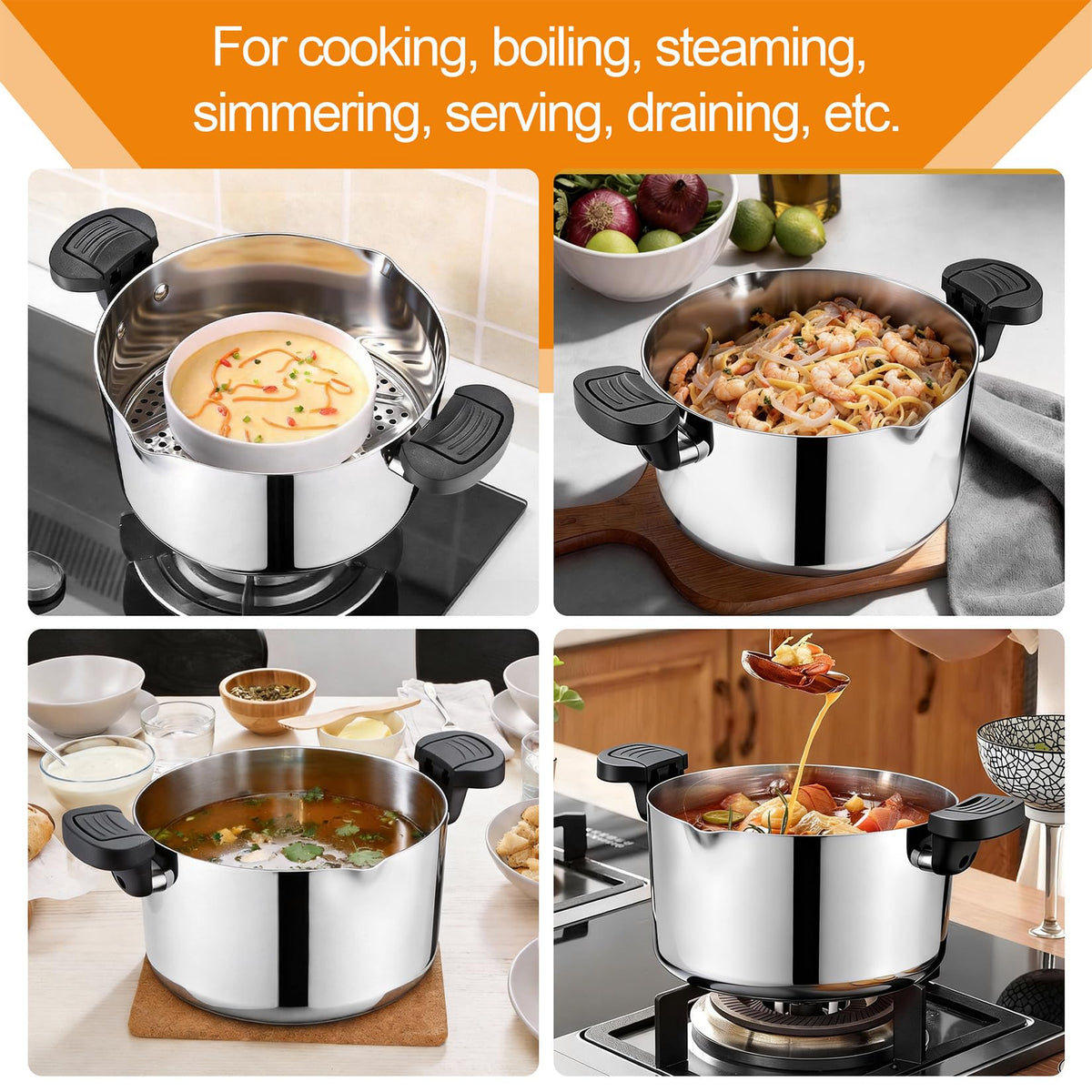 P&P CHEF pasta pot 6qt capacity suits family meals and batch cooking.