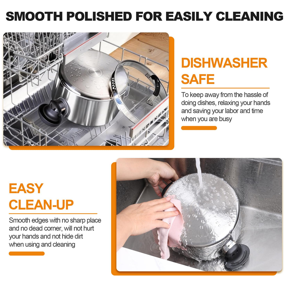 P&P CHEF pasta pot easy-clean surface reduces sticking for fast cleanup.