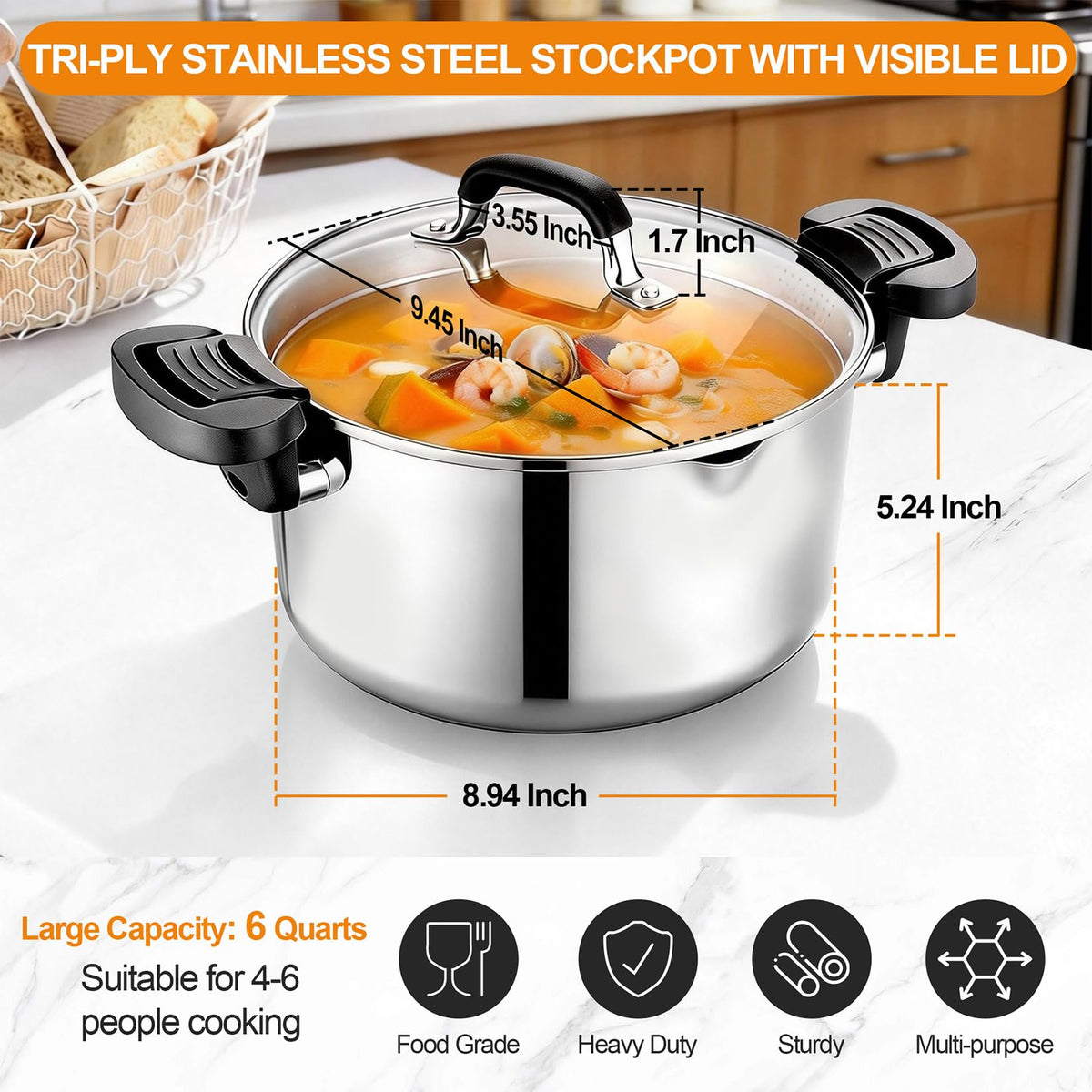 P&P CHEF pasta pot with glass lid lets you monitor progress without lifting.