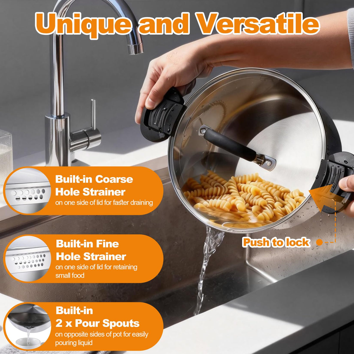 P&P CHEF pasta pot induction-ready exterior works with many stoves.