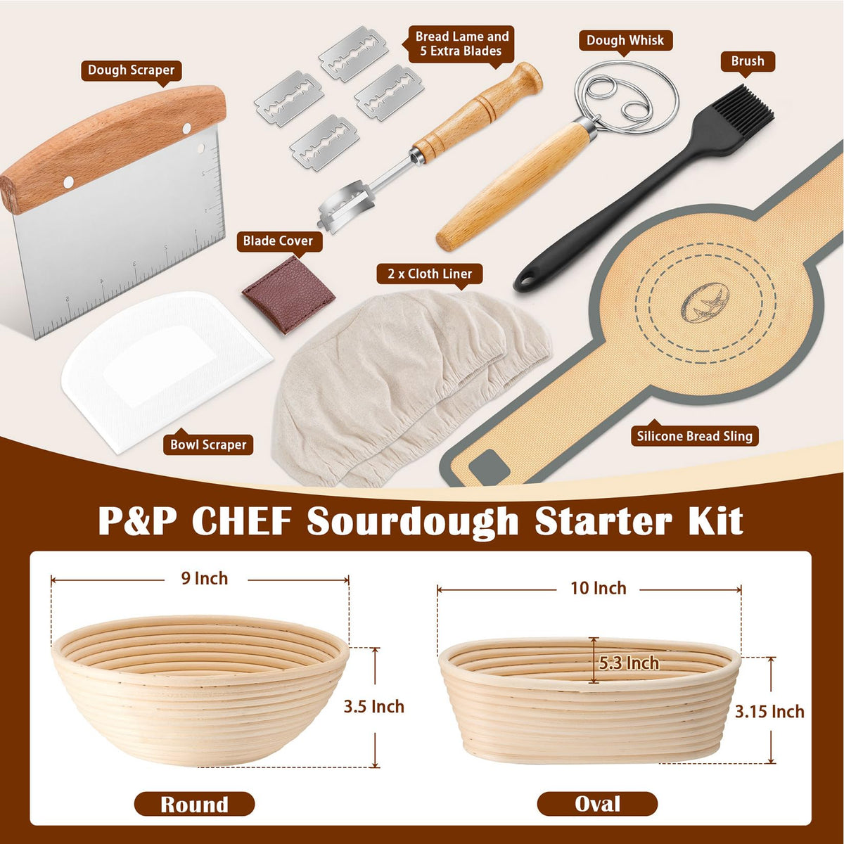 P&P CHEF oval proofing basket with breathable rattan for shaped loaves