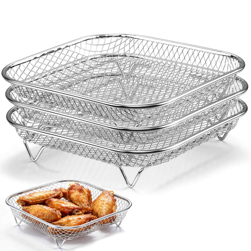 P&P CHEF square air fryer rack 7.72 inch set-3 supports even frying in compact spaces.