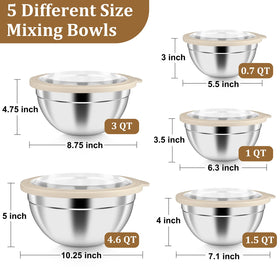 P&amp;P CHEF stainless steel nesting bowls save space when stacked neatly.