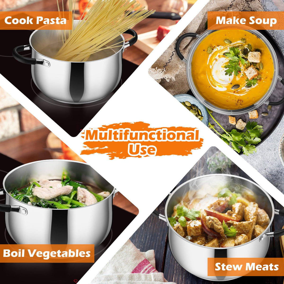 P&P CHEF 5 Qt pot on induction ready base enables versatile stove compatibility