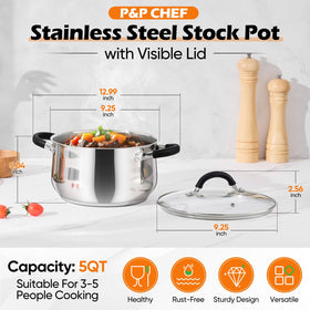 P&P CHEF stock pot lid provides clear visibility while monitoring simmering soups