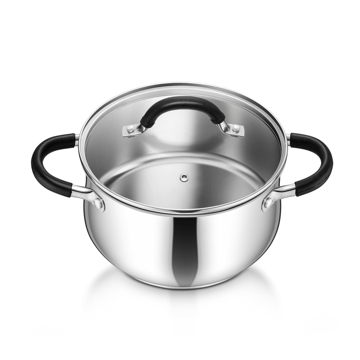 P&P CHEF stainless steel stock pot with visible lid for easy monitoring during simmering.