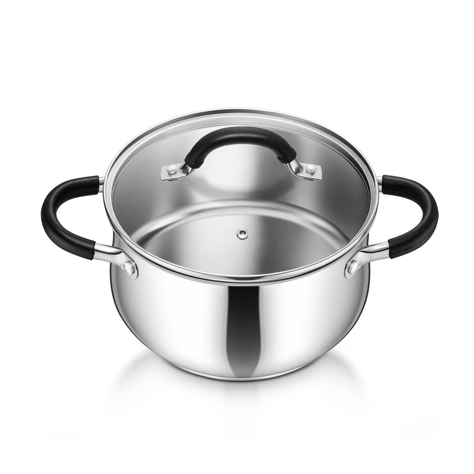 P&P CHEF stainless steel stock pot with visible lid for easy monitoring during simmering.