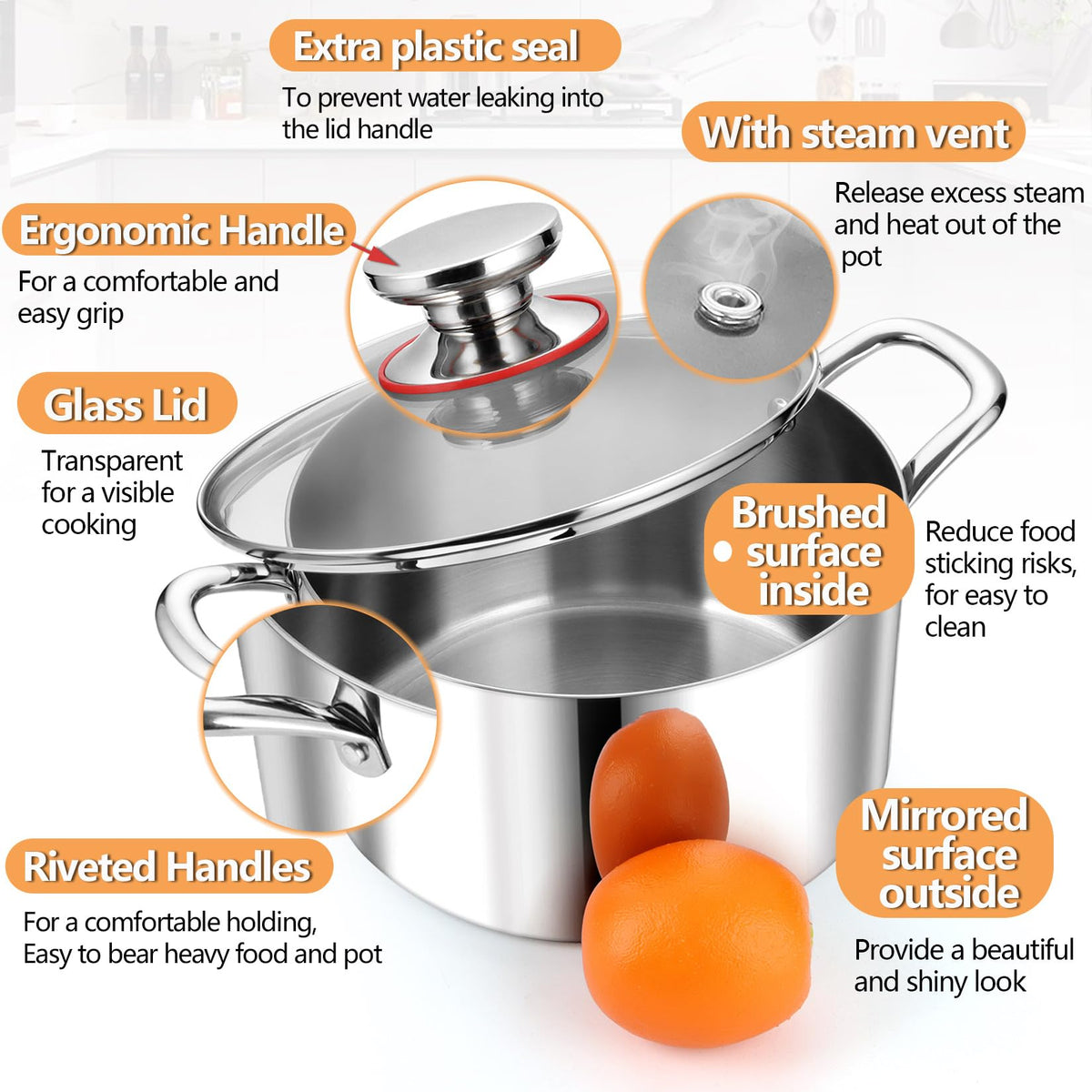 P&P CHEF heavy-duty stock pot with dual riveted handles for sturdy lifting.