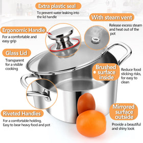 P&P CHEF heavy-duty stock pot with dual riveted handles for sturdy lifting.