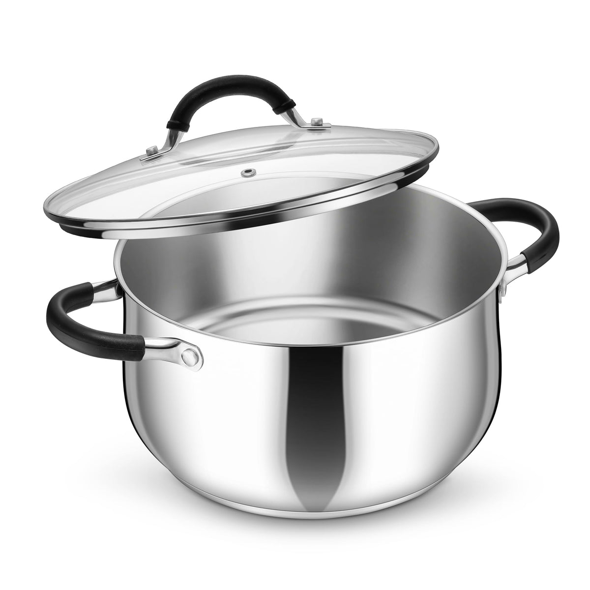 P&amp;P CHEF stock pot with visible lid for easy boiling monitoring.