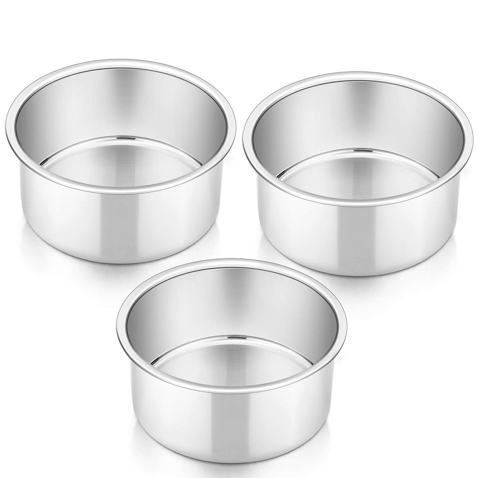 PP CHEF 4-inch round cake pan set; three pans ideal for mini layer cakes.