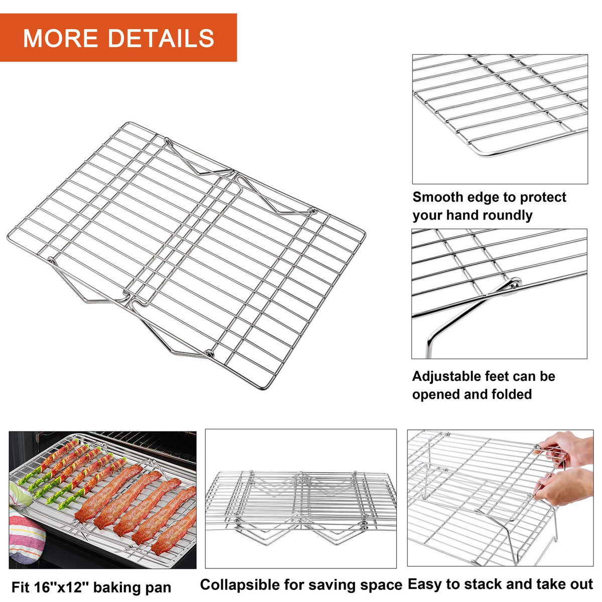 P&P CHEF collapsible feet design keeps rack stable and easy to store
