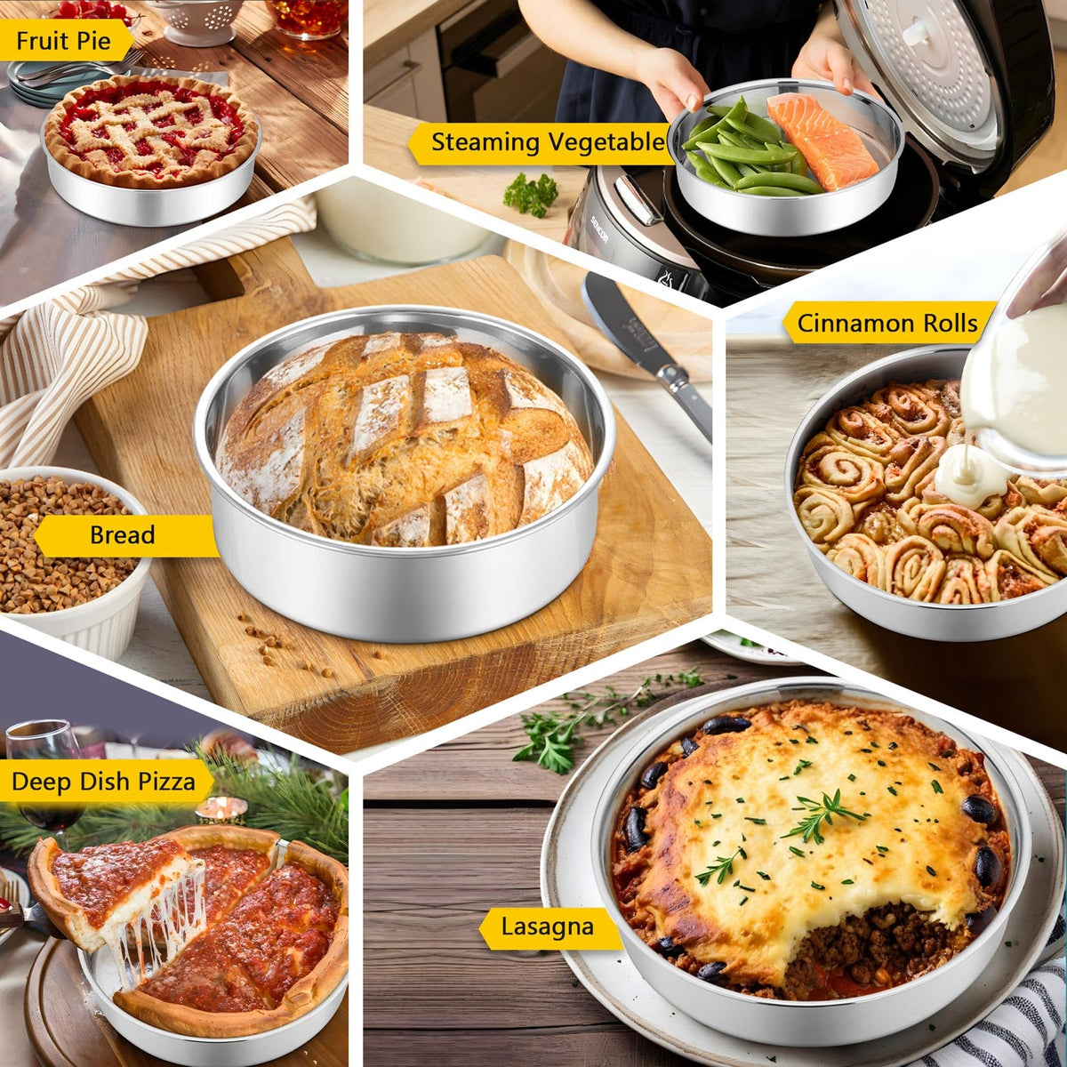 P&P CHEF dishwasher-safe cake pans save time on cleanup.