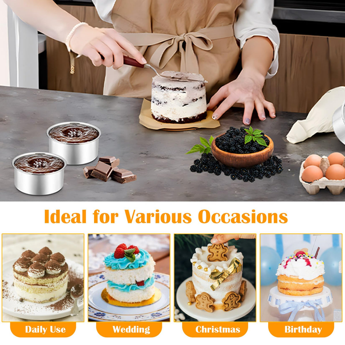 PP CHEF mirror-polished round pan; shiny edges for easy release.