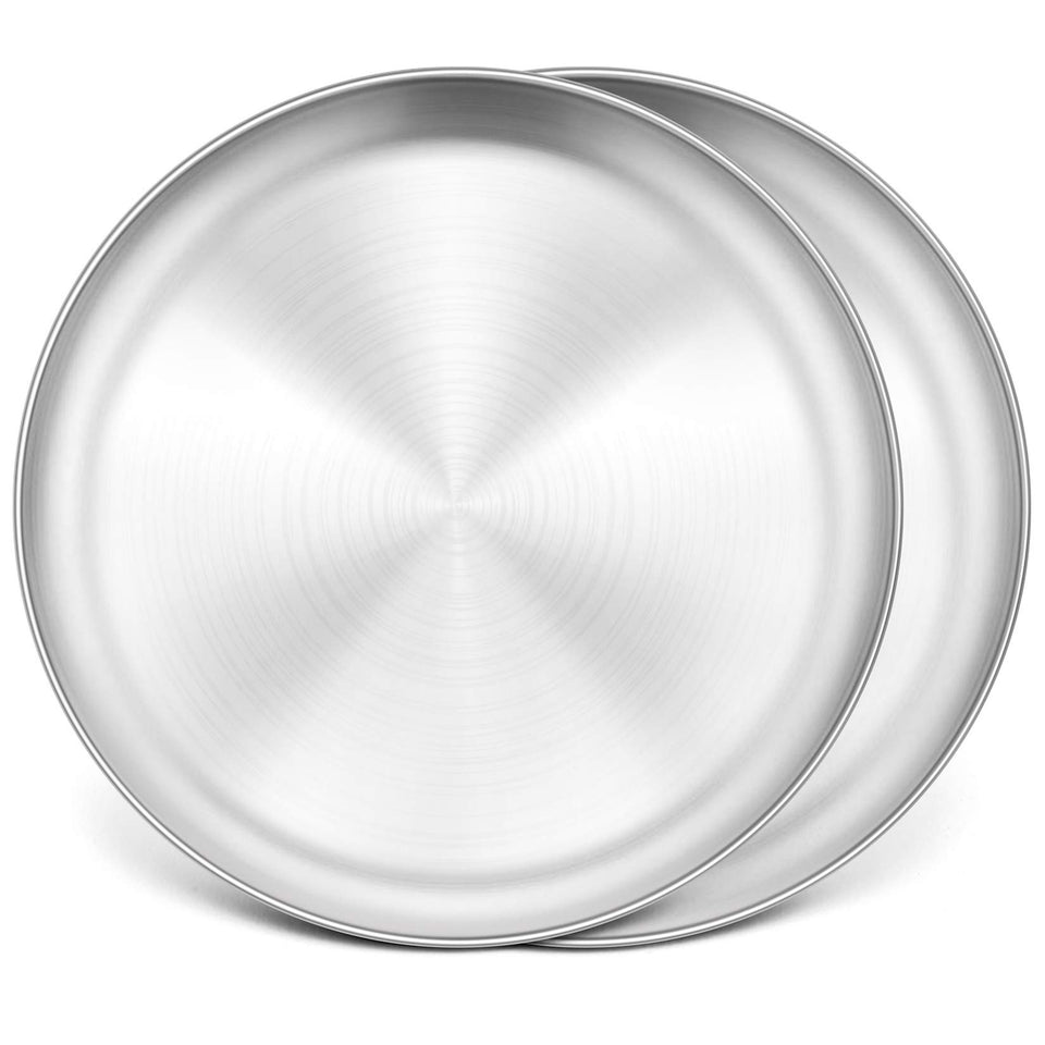 P&P CHEF pizza pan set-2 13.5-inch top view with brushed stainless steel for even heating