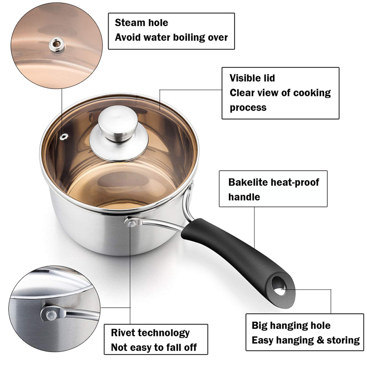 P&P CHEF 1qt saucepan with deep design to contain sauces with less spill.