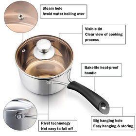 P&P CHEF 1qt saucepan with deep design to contain sauces with less spill.