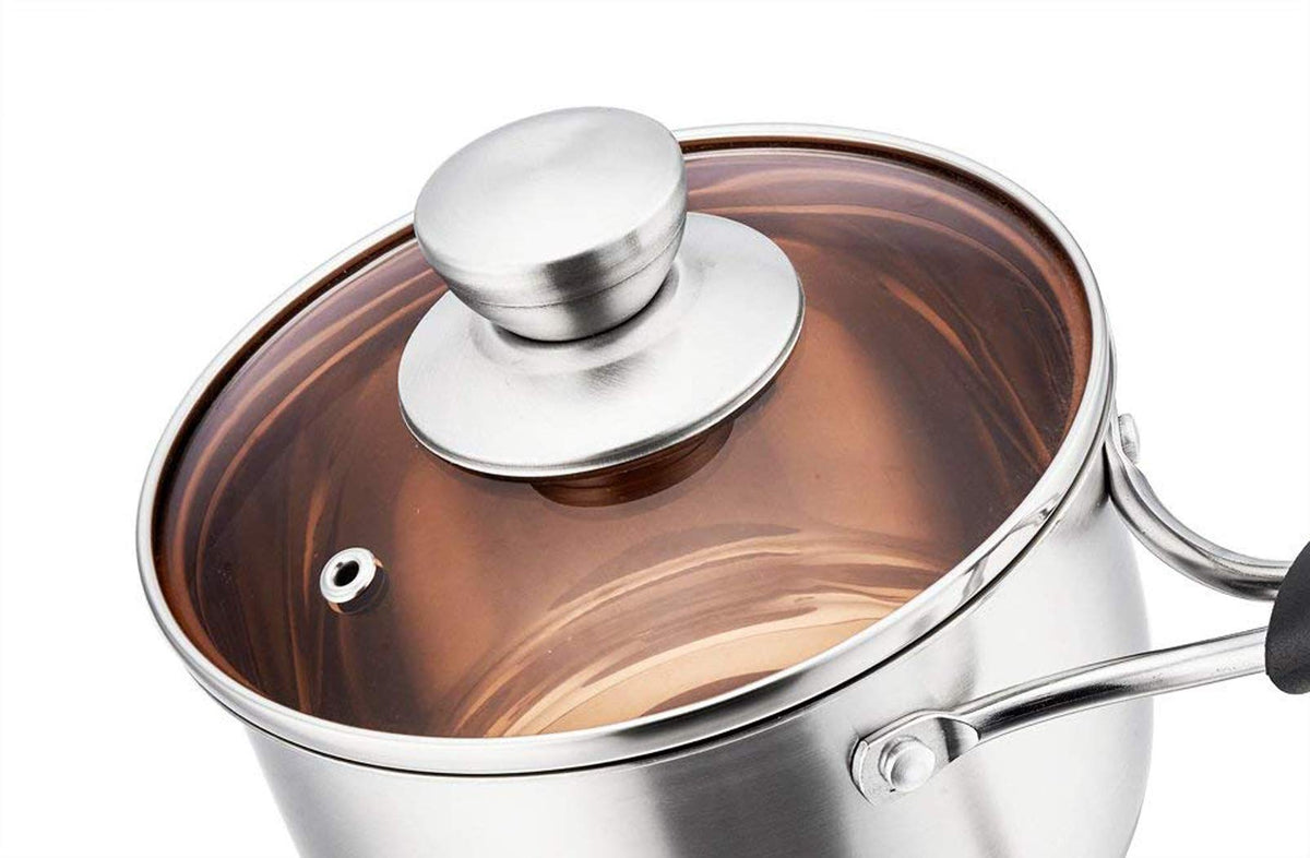 P&P CHEF 1qt saucepan is dishwasher safe for quick cleanup after cooking.