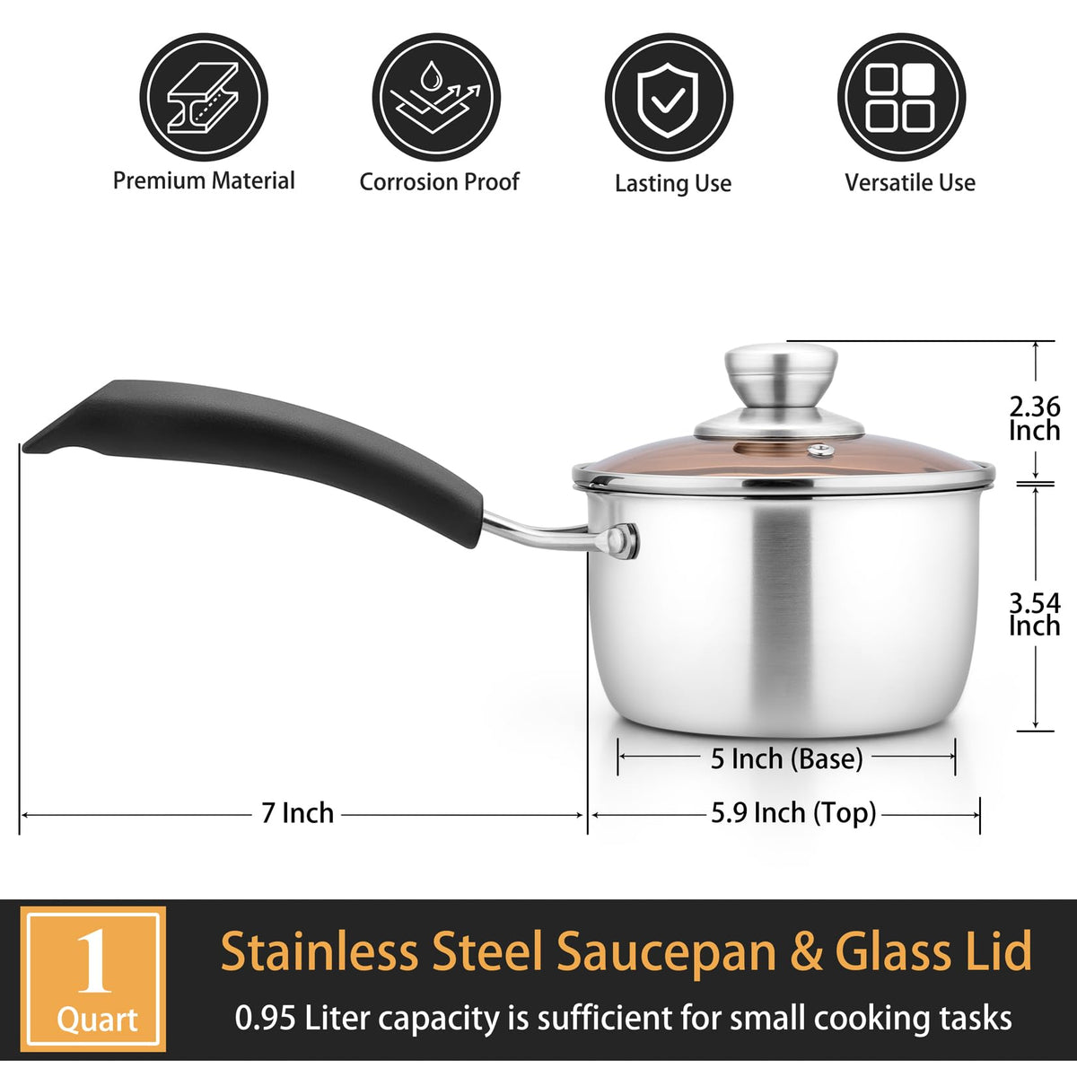 P&P CHEF saucepan with long heat-proof handle for secure grip during cooking.