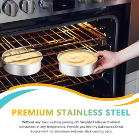 P&P CHEF stainless steel cake pans with mirror finish for easy release.