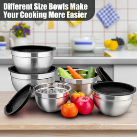 P&P CHEF stainless steel nesting bowls stacked for efficient preparation.