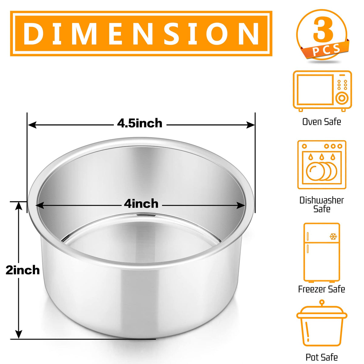PP CHEF round pans stacked; durable stainless steel prevents deformation during multi-tier baking.