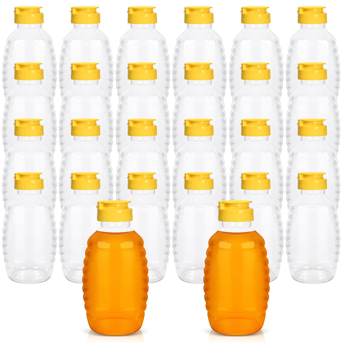 PPXHFV 24-pack honey bottles for organized kitchen storage and easy dispensing.