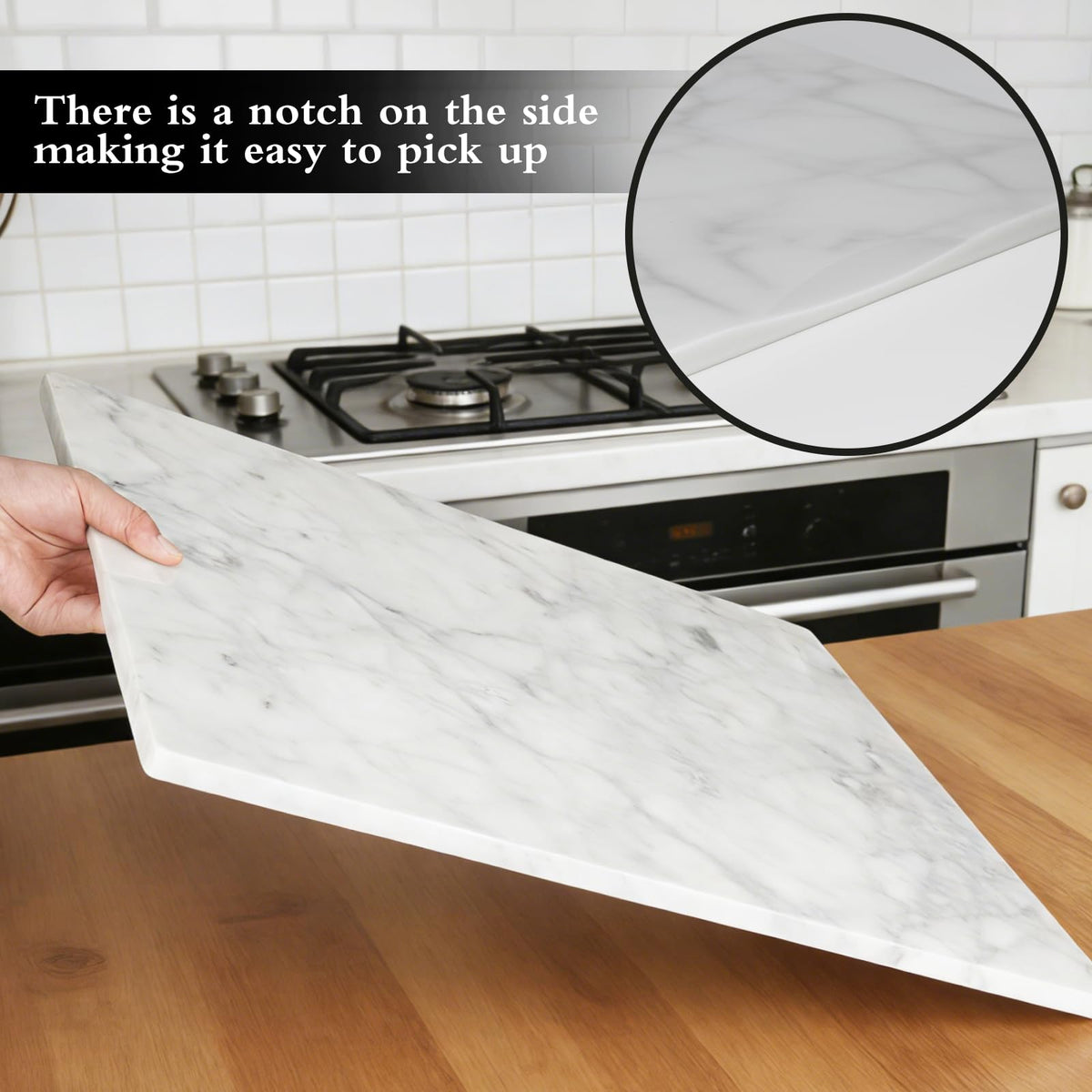 Natural cooler marble helps keep dough firm during baking prep.
