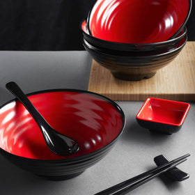 Practimondo complete ramen kit includes bowls, dipping bowls, spoons, and chopsticks.
