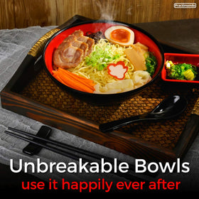 Practimondo ramen spoons and chopsticks for comfortable handling and dipping.