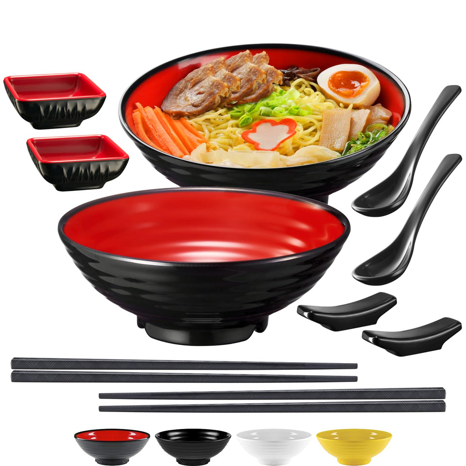 Practimondo unbreakable ramen bowls with two large bowls, ideal for family meals and hot servings.