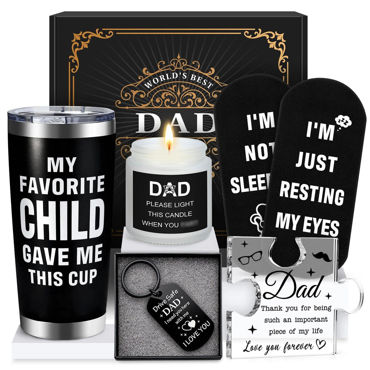 Pradnel Dad Gift Basket insulated tumbler for on-the-go temperature control.