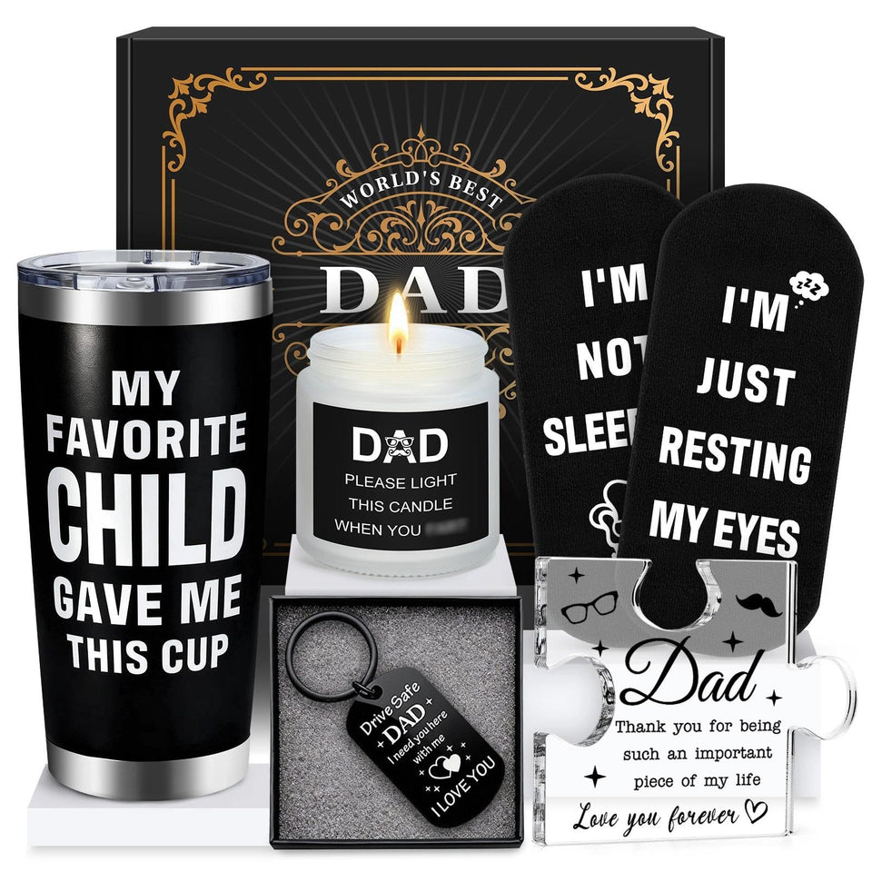 Pradnel Dad Gift Basket insulated tumbler for on-the-go temperature control.