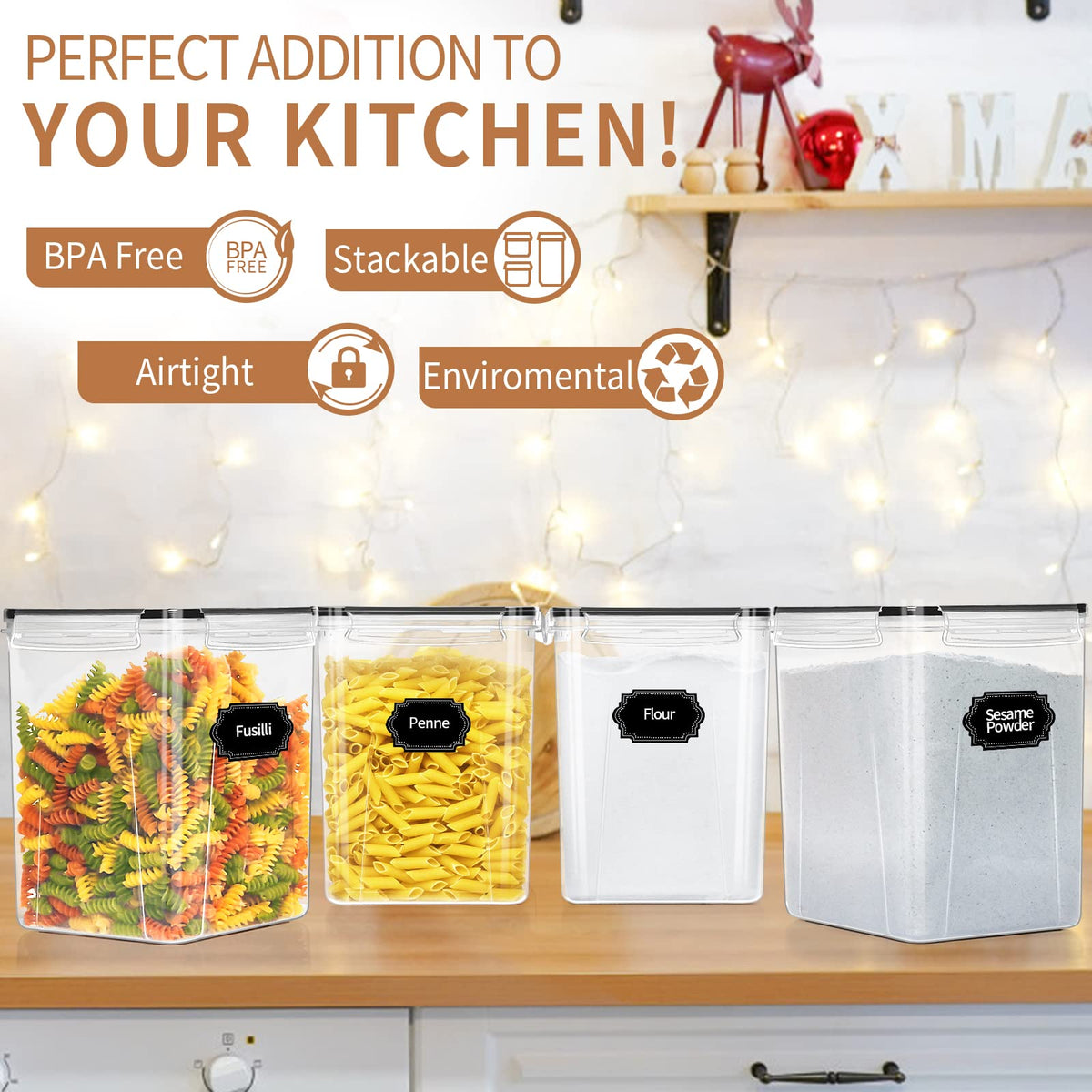 PRAKI 20-label set helps organize flour, sugar, and staples.