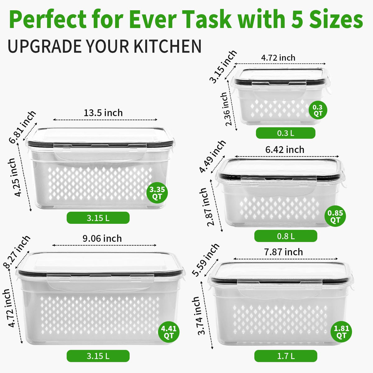 PRAKI 4-in-1 storage for soaking, washing, draining, and storing produce.