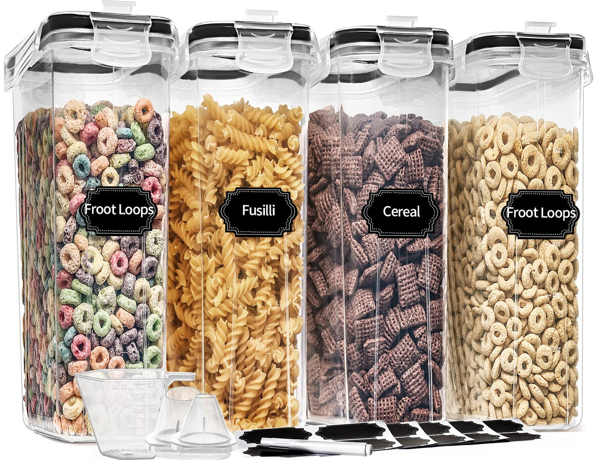 PRAKI cereal container set with pour spout for controlled, spill-free serving.