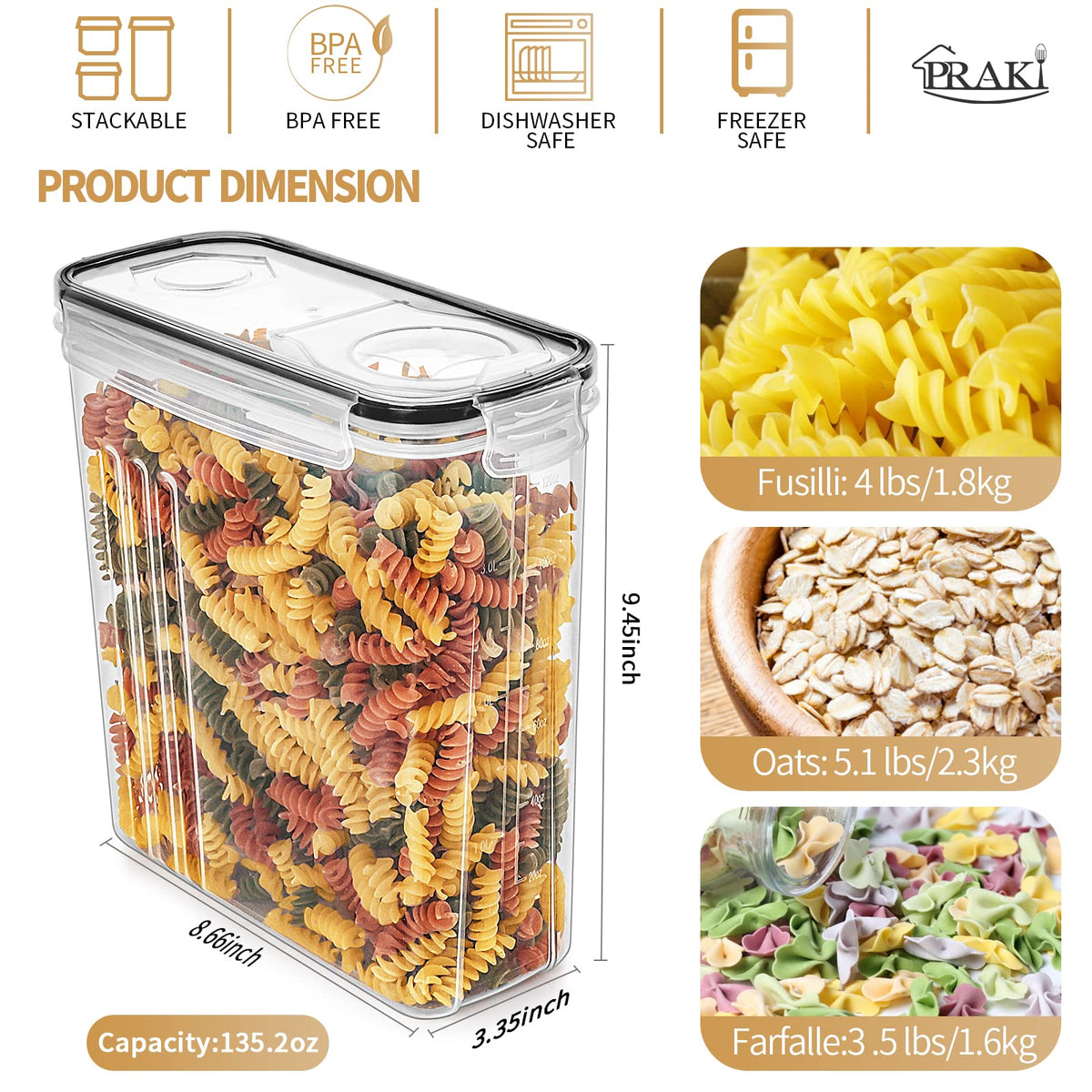 PRAKI container featuring silicone seal for airtight freshness and secure storage.