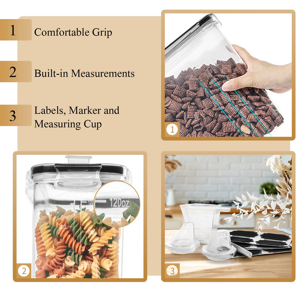 PRAKI stackable design saves pantry space and keeps shelves organized.