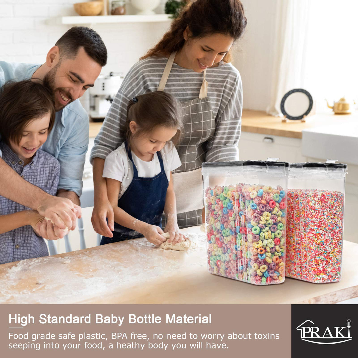 PRAKI space-saving containers fit neatly in cabinets and fridges.