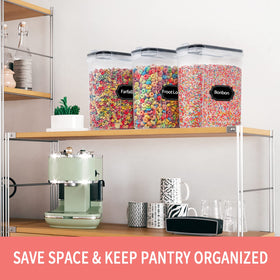 PRAKI stackable containers maximize cabinet space.