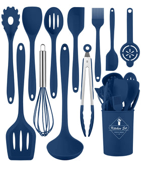 Pranski 12-piece silicone utensils set displayed on a holder for organized cooking.