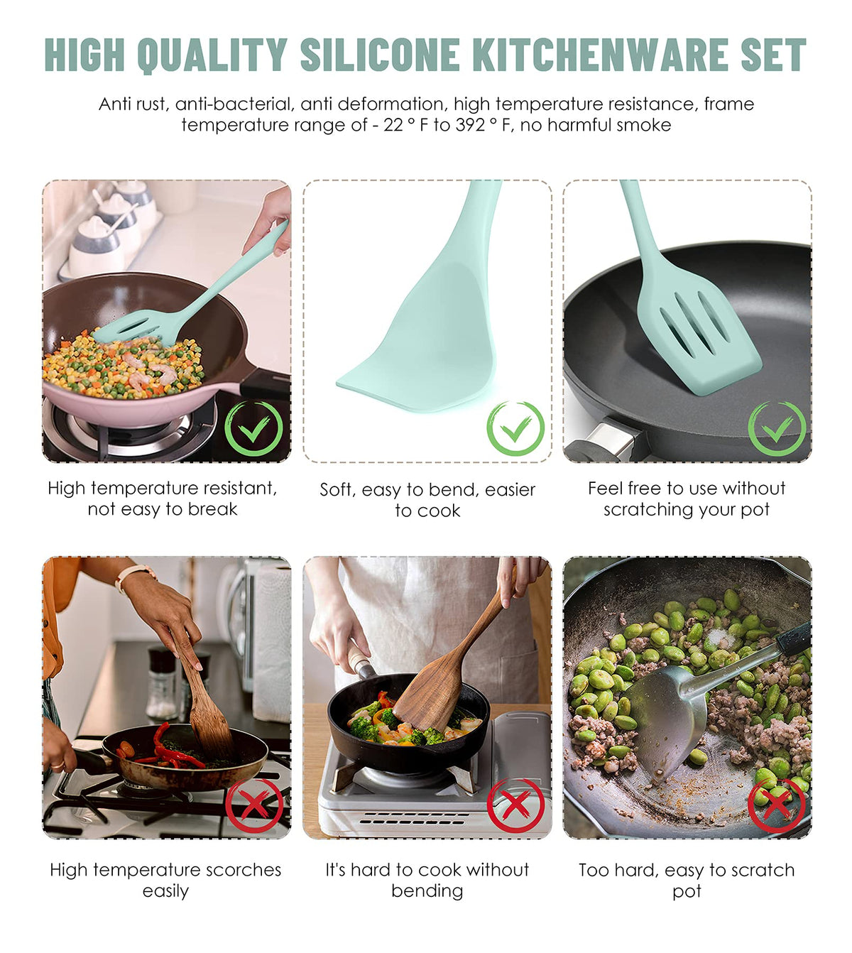 Pranski 12-Piece Utensil Set slotted-turner protects nonstick surfaces