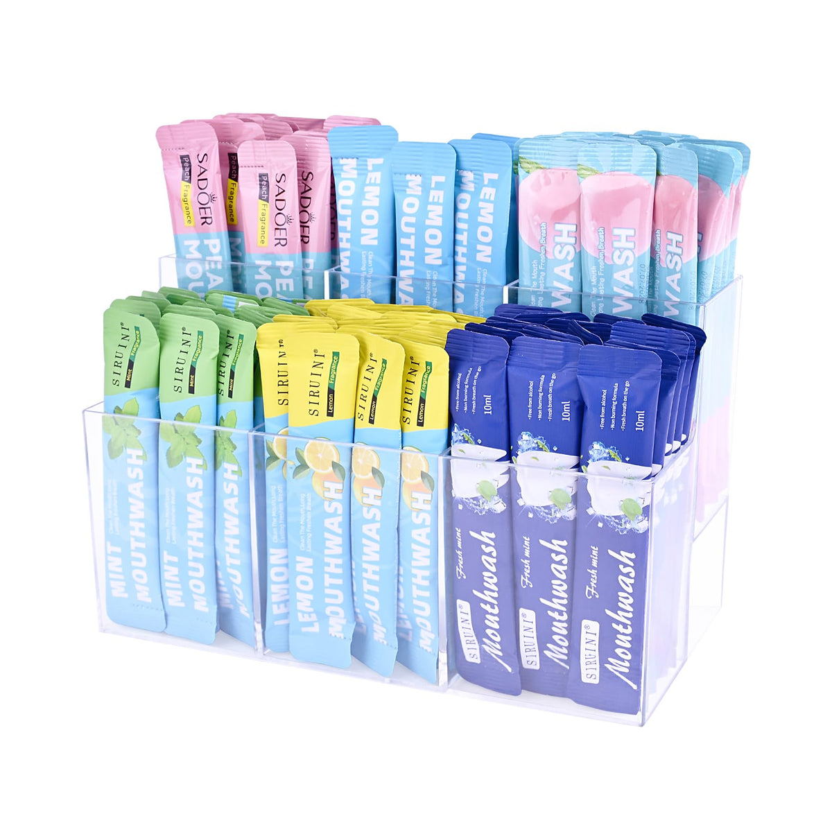 Prdingfy two-tier drink packet organizer front view demonstrates space-saving storage