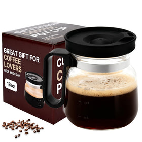 Prdingfy 16 oz glass coffee pot mug with lid shows rich coffee colors.