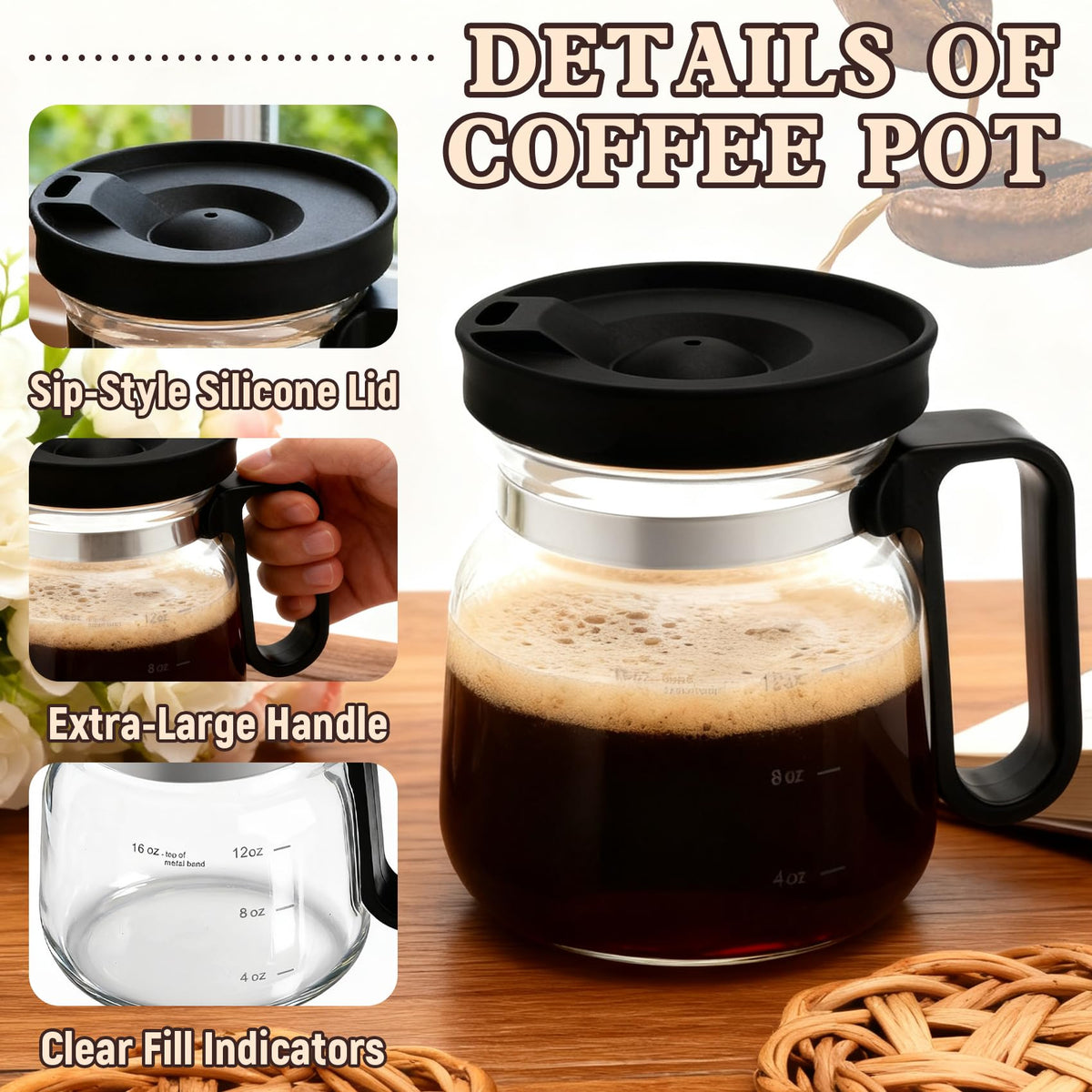 Prdingfy borosilicate glass mug remains clear while hot beverages are poured.