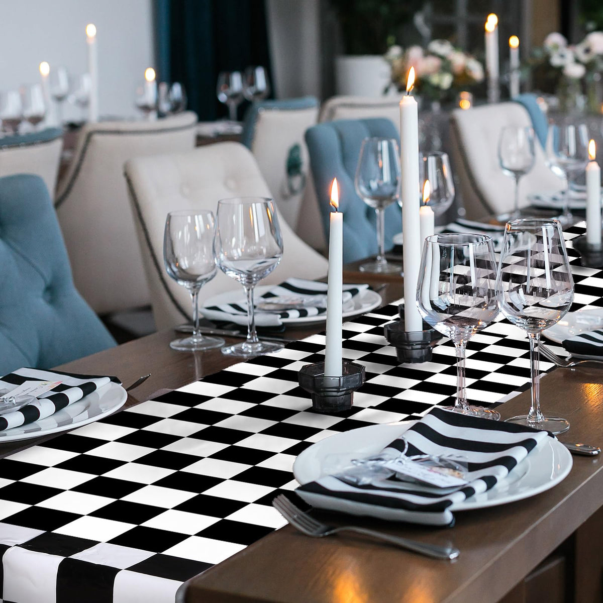 Preboun car-themed table runner enhances racing party decor with minimal setup.